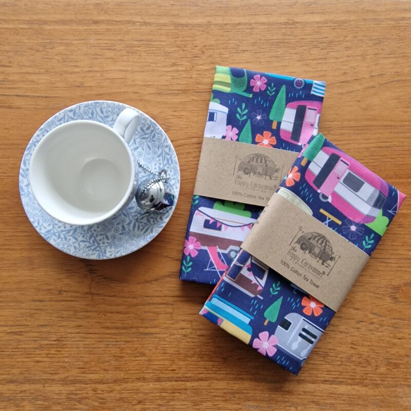 Caravan Tea Towel (Dark Blue)