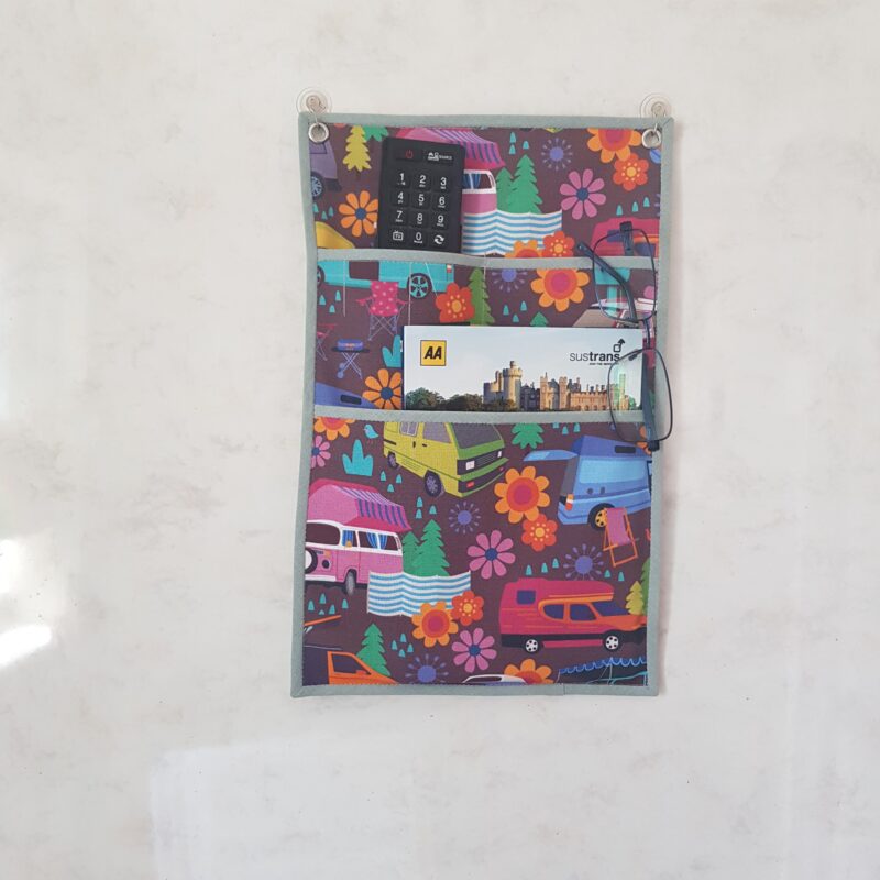Campervan Cotton Bedside Organiser (Aubergine)