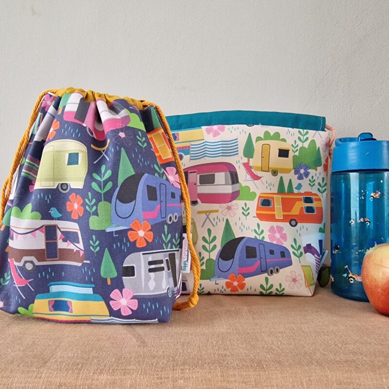 Caravan Drawstring Bag / Wash Bag / Lunch Bag / Craft Bag